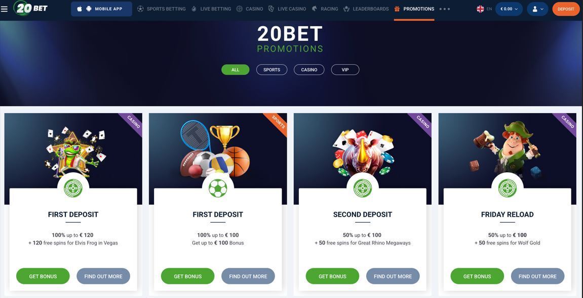 20Bet Casino interface