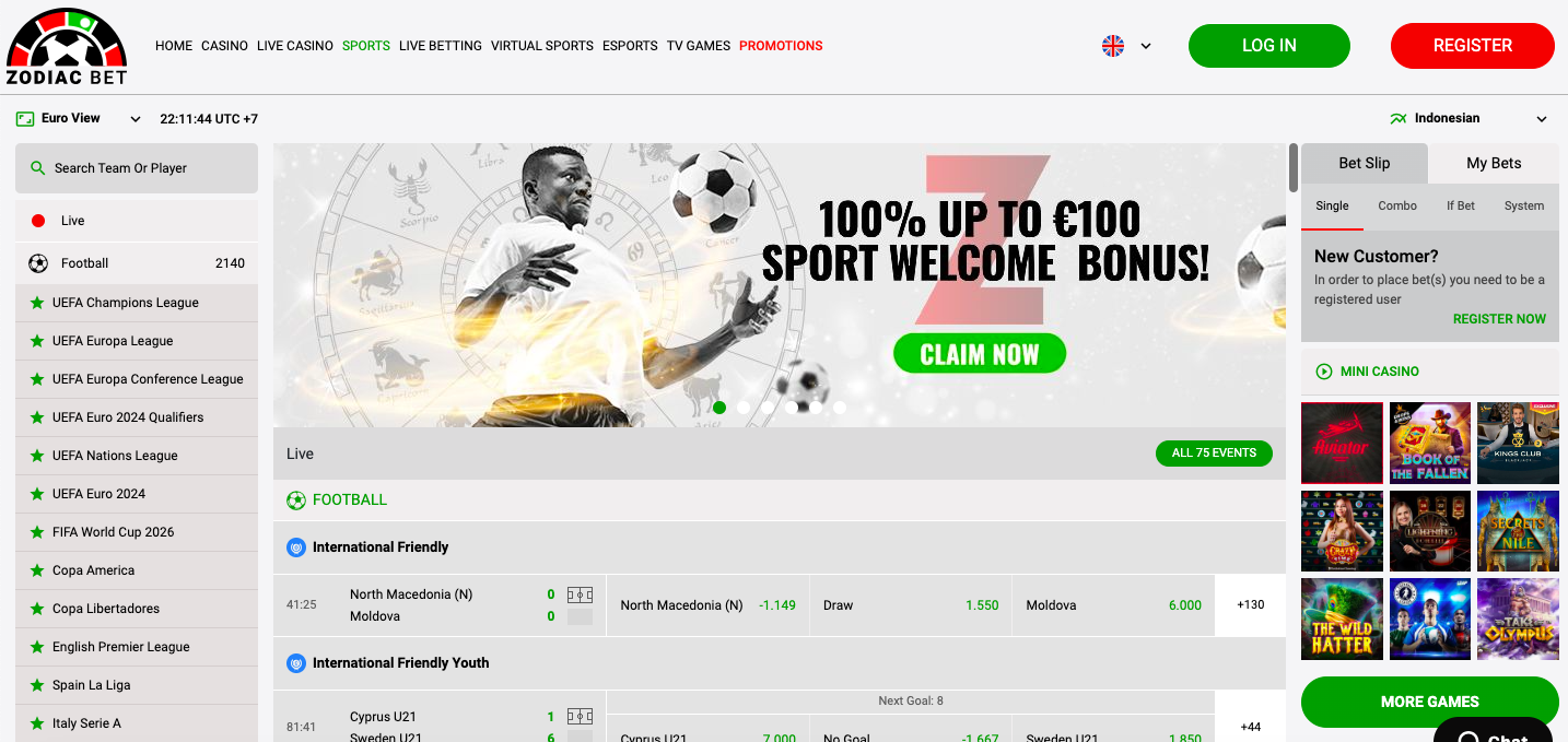 ZodiacBet Casino interface